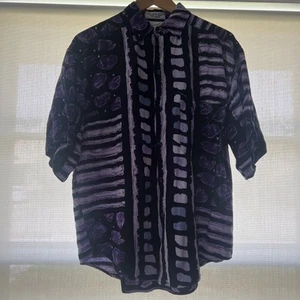 Goouch Men’s Medium Button Up Short Sleeve 100% Rayon Purple Made In Nepal - Picture 1 of 8