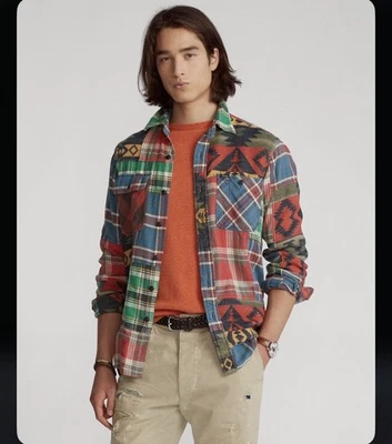 New L Polo Ralph Lauren Patchwork Native Indian Western Southwestern Aztec Shirt - Image 1 of 4