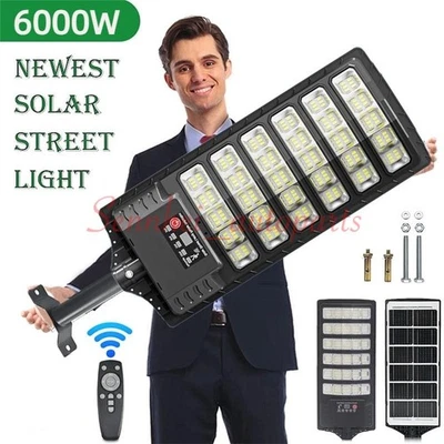 6000W Commercial Solar Street Lights LED Outdoor Dusk to Dawn Super Bright Lamp - Image 1 of 4