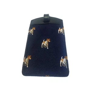 J. Crew Kofferanhänger Foxterrier/Jack Russell Logo gestickt auf marineblau mit Schnalle - Bild 1 von 6