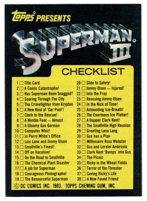 Checklist (Trading Card) - Superman III - 1983 Topps # 99 Mint - Image 1 of 2