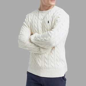 NEW - Maglione Polo Ralph Lauren uomo girocollo a maglia con cavo in cotone: bianco sporco: S- XXL - Foto 1 di 9