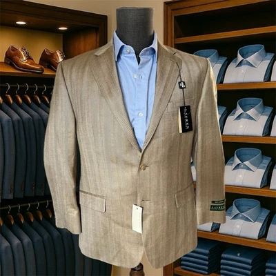 Blazer Ralph Lauren Para Hombres Años 40 Tostado Arena Seda y Lana Abrigo Deportivo Chaqueta LRL - NUEVO Foto 1 de 4