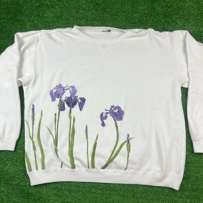 Sudadera vintage años 90 pintada con flores blanca hecha a mano en EE. UU. envolvente Foto 1 de 4