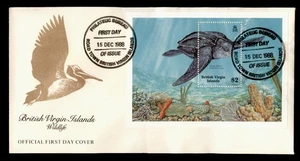 DR WHO 1988 BRITISH VIRGIN ISLANDS FDC WILDLIFE BIRD CACHET TURTLE S/S $ M48421 - Picture 1 of 2