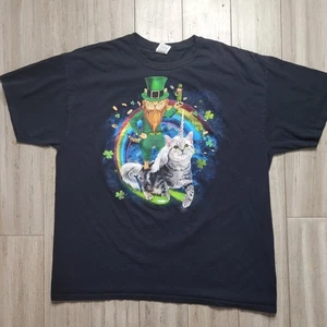 Kitty Cat Funny Unicorn Shamrock Leprechaun Irish Clover Shirt T-Shirt XL - Picture 1 of 5