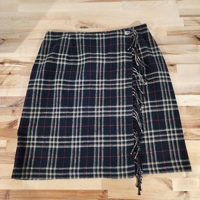 Falda envolvente vintage a cuadros mezcla de lana Sag Harbor Petite 14P forrada con flecos Foto 1 de 4