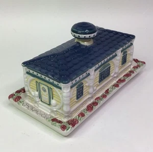 1998 Cracker Barrel Victorian House bedeckt Butterdose Rosenspalier LESEN - Bild 1 von 14