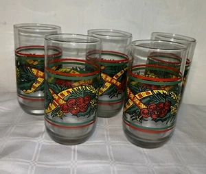 Libbey Glasses Red Holly Old Fashioned Juice Set of 5 Green Garland Christmas 5” - Picture 1 of 3