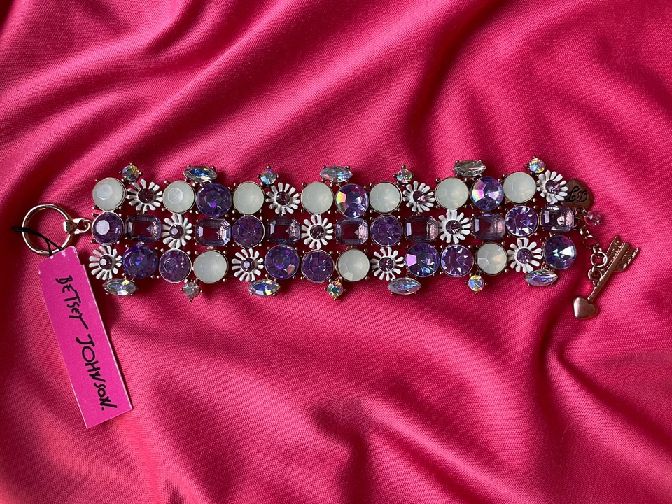 Pulsera Betsey Johnson Spring Fling lavanda púrpura blanco margarita cobre flor Foto 1 de 4