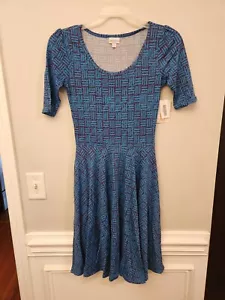 Lularoe Kleid Xs Nicole Neu ohne Etikett abstrakt extra klein blau und lila - Bild 1 von 3