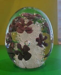 Vintage Hand Blown Art Glass Paperweight Murano Purple Flowers Italy - Picture 1 of 8