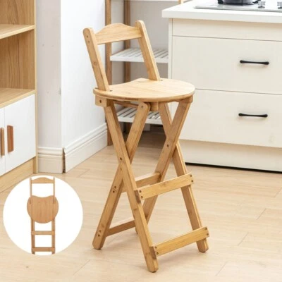 Barhocker mit Rückenlehne Faltstuhl platzsparend für Küche Massivholz Klappbar - Bild 1 von 4