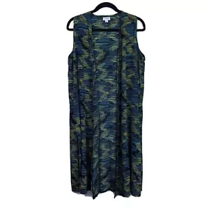 Cardigan LuLaRoe M Joy Duster Gilet Blu Nero Verde - Foto 1 di 5