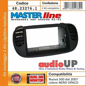 MASCHERINA AUTORADIO 2 DIN FIAT NUOVA 500 PRESE ARIA ADATTATORE NERO OPACO - Foto 1 di 3