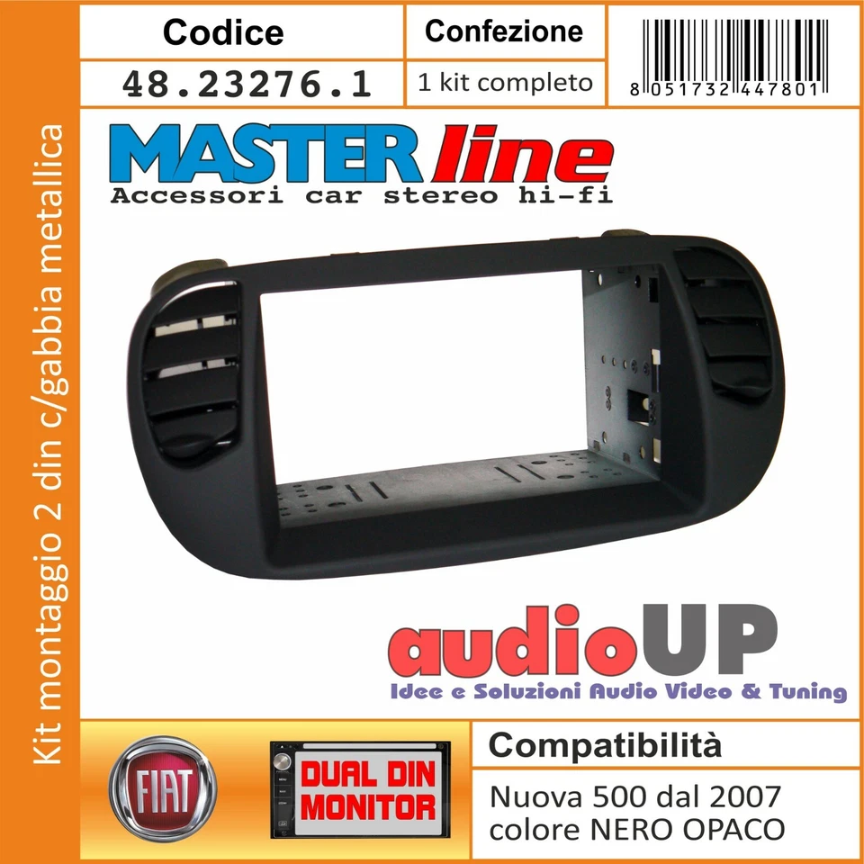 Panneau car Radio 2 din Fiat Nouvelle 500 Prises Air Adaptateur Noir Mat - Photo 1/3