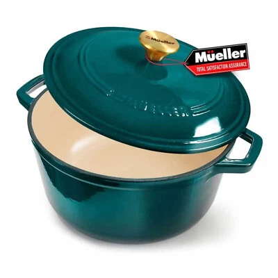 Mueller DuraCast 6-Quart Enameled Cast Iron Dutch Oven with Lid (Emerald)