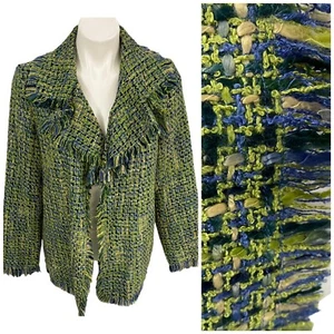 Blazer Dialogue Mujer Medio Verde Tweed Chaqueta Antiguo Dinero Oficina Flecos Carrera - Imagen 1 de 15