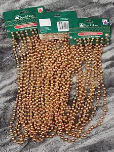 Christmas Tree Gold Bead Garland Metallic Shatterproof Decor Vintage 54 Ft Total - Picture 1 of 4