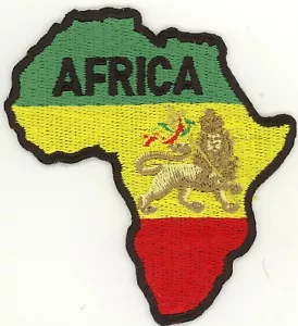 Parches bordados mapa/león Rasta África (GYR) 3,25"x3" planchado - Imagen 1 de 1