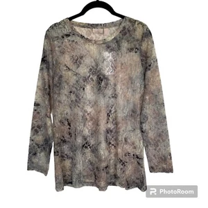 Logo Schichten Lori Goldstein M Spitze grau bunt Batik Druck Langarm Top Neu mit Etikett - Bild 1 von 9