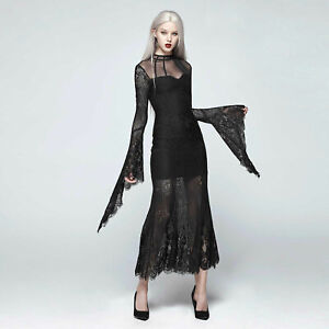 PUNK RAVE Gothic Dream Dress Kleid Lang Schwarz Ganz aus Spitze Romantisch