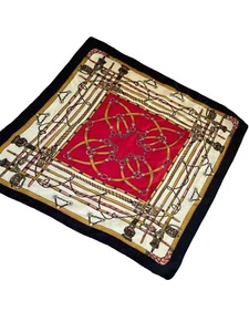 Silky Square Scarf Purse Fob Blue White Gold Red Filigree Medallion Print 19” - Picture 1 of 6