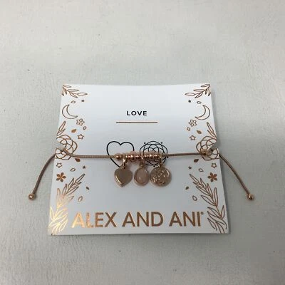 Pulseira amuleto expansível Alex and Ani Love & quartzo rosa, acabamento em ouro rosa - Imagem 1 de 4