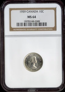 1959 Canada Silver 10 Cents 10C NGC MS64 - Quality - Picture 1 of 2