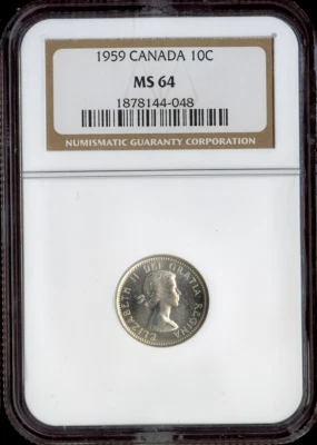 1959 Canada Silver 10 Cents 10C NGC MS64 - Quality - Image 1 of 2