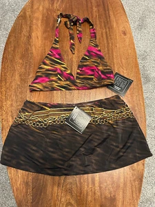 Wmns Newport News Highwaist 2 Pc Swimsuit Bathing Suit Bikini Top 8 Skirt 10 NWT - Picture 1 of 4