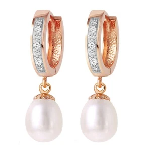 14K. SOLID GOLD HUGGIE EARRING WITH DIAMONDS & PEARLS - Picture 1 of 9