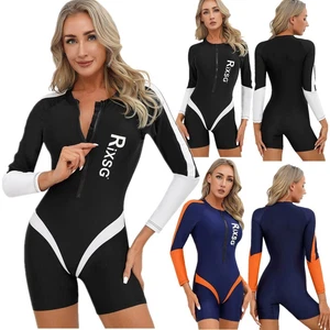Costume intero donna manica lunga zip davanti costume da bagno surf bagno - Foto 1 di 34
