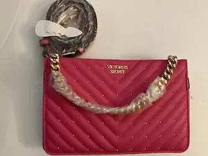 Borsa a tracolla Victoria's Secret nuova con etichette VS ciottoli trapunta a V rosa e oro borchie catena - Foto 1 di 4