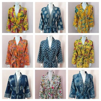 Venta al por mayor Bata de Algodón Hecha a Mano Kantha Kimono Vestido Largo Chaqueta Ropa de Noche Kimono Foto 1 de 4