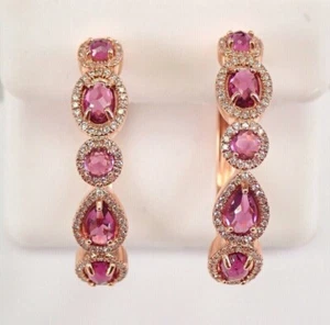 Ruby Women Huggie Hoop earring 3Ct Oval Cut Lab-Created 14k Rose Gold Plated - Picture 1 of 5