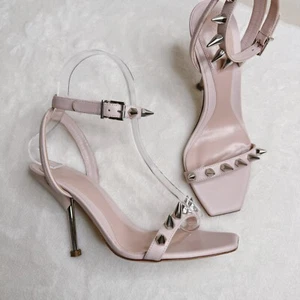 Sandali Alexander McQueen punk borchie pelle tacco alto blush rosa argento 36,5 - Foto 1 di 12
