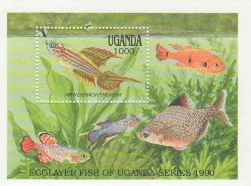 Uganda 1990 - Fish - Souvenir Stamp Sheet - Scott #868 - MNH - Image 1 of 1