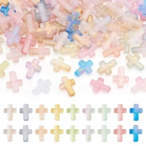 108Pcs Gradient Color Transparent Acrylic Cross Beads with Golden Foil 16x12.5mm - Picture 1 of 8