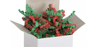 Crinkle Paper Shred for Gift Box / Basket Filler Christmas Red-Green 8 oz. Bag