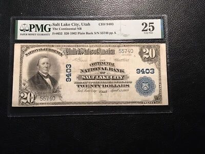National Bank note Salt Lake City Utah PMG 25  Discoloration Hard To Find State - Image 1 of 3