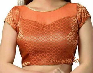 Konfektionierte Sari Bluse, Banarasi Brokat Seide Sari Bluse, orange Bluse, Choli - Bild 1 von 6