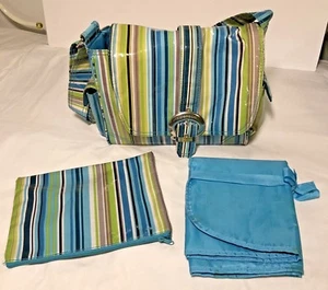Kalencom Buckle Diaper Bag Green Blue Striped Baby Girl Or Boy - Picture 1 of 8