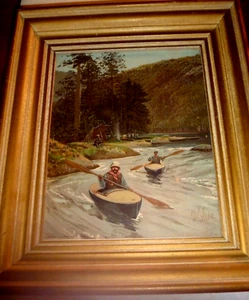 Antique Framed Print "May in June" by Henry Farny , Men Kayaking 1892 - Picture 1 of 15