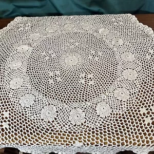 Homemade Vtg Large White Doily Table Topper 30” Diameter Tablecloth - Picture 1 of 7