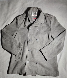 Alpine Swiss Jacket Mens Medium Gray Peacoat Wool Blend Double Breasted Collared - Picture 1 of 17