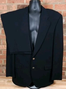 Zanella Italy Mens Black Pinstripe Wool Suit 2 Button Size 44 L Made In Italy - Picture 1 of 13