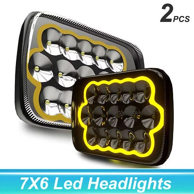 2PCS 7x6 5x7" LED Square Headlight For Chevy Truck Car DRL Head Lamp White&Amber - Image 1 of 4
