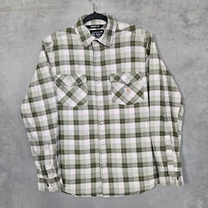Carhartt Shirt Men Medium Relaxed Fit Green Rugged Flex Plaid Pearl Snap L/S - Picture 1 of 12