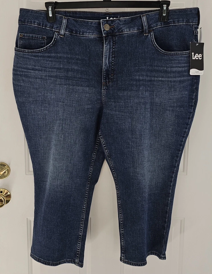 Lee Womens Regular Fit Midrise Capri Blue Jeans Stretch Plus Size 24W